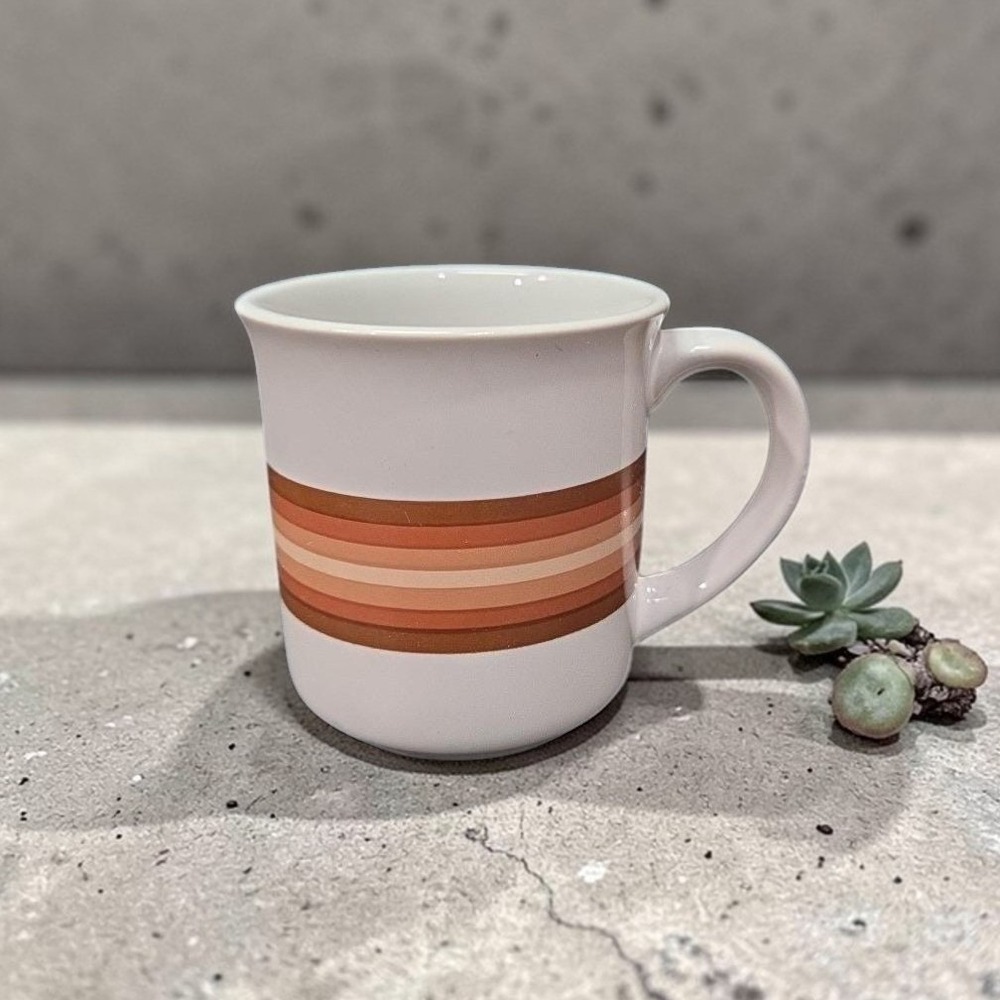 Brendan Erin Stone Style Ceramic Coffee Mug, Vintage Brown Tan Stripes‎ Cup